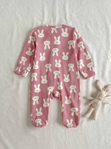 Loomiva 新生儿卡通兔子印花长袖休闲连体睡衣 - 粉色 - 查看 2