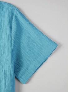 Manfinity Homme Men's Summer Casual Solid Color Short Sleeve Shirt Light Blue Shirt Baby Blue Shirt Sky Blue Shirt Turquoise Shirt Men Light Blue Shirt - Blue - View 3