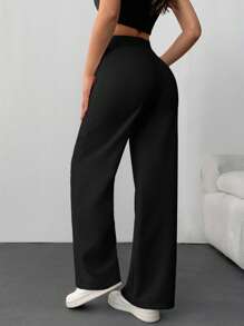 SHEIN Pantalones de pierna ancha con talle alto y diseño entallado, con detalle de costura frontal, diseño acampanado hasta el suelo, colección minimalista moderna, estilo profesional elegante, con pinza central planchada, pantalones para ocasiones formales
