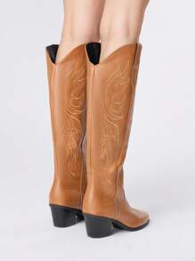 ROMWE Fairycore Bottes hautes western marron brodées, design à enfiler, mode extérieure