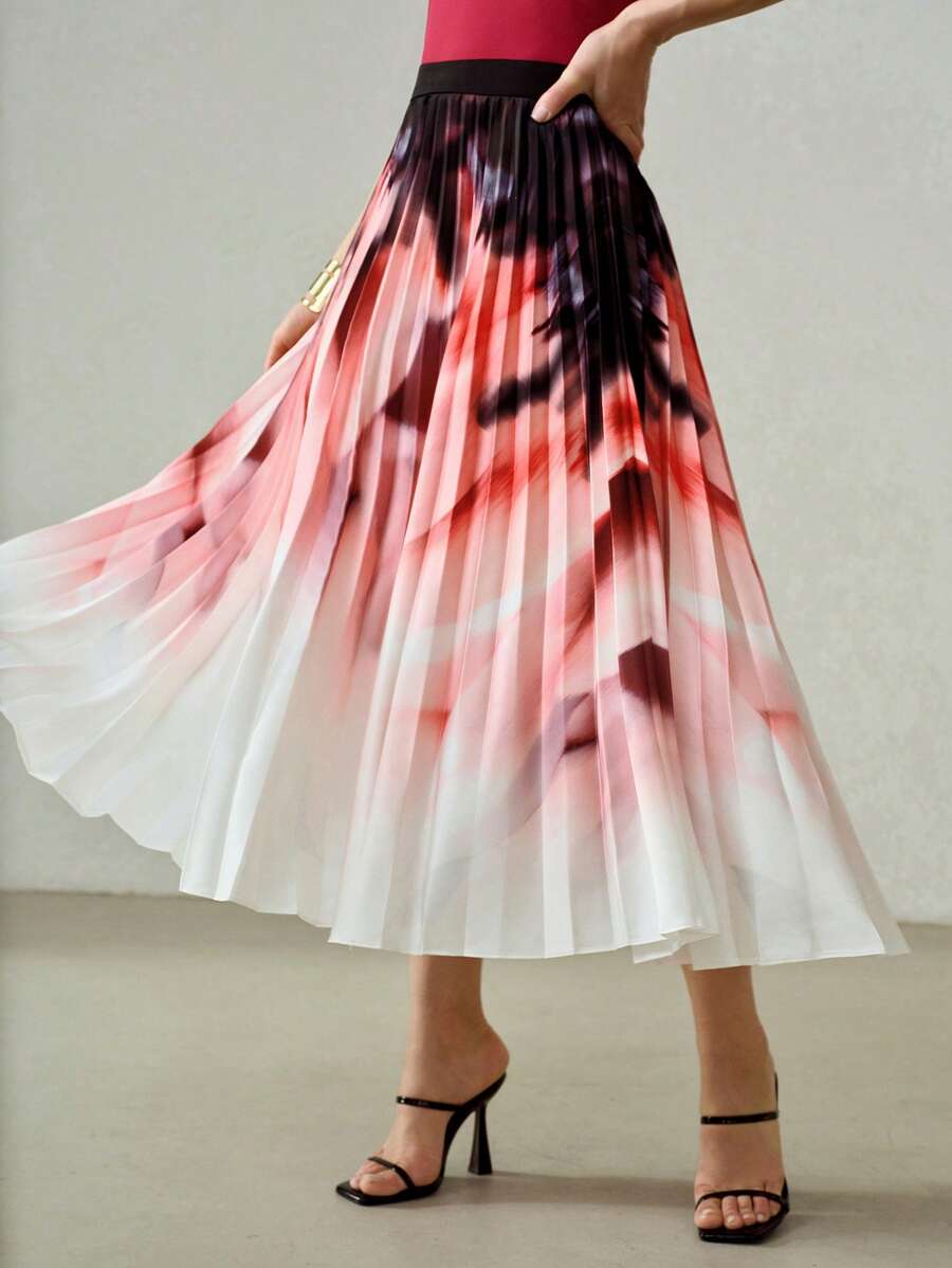 MOTF PREMIUM OMBRE PRINTED PLEATED SKIRT WITHOUT BELT - Multicolor - View 2