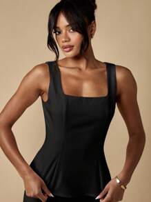 MISSGUIDED Ärmellose quadratische Ausschnitt Peplum Sommer Top geraffter professioneller Abend Taillendefinierender Party Club Wear