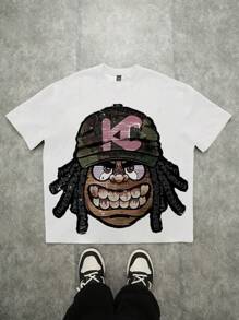 Manfinity ZONE917 Oversized Funny & Peculiar Portrait Print Loose Fit Crew Neck T-Shirt