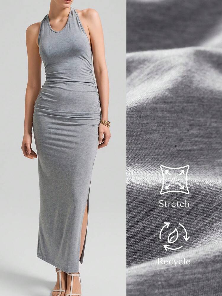 2025 Women's Summer Sleeveless Long Slim Fit Slit Dress, Grey Dress, Fashion Commuter, Urban Commuter, Party Outfit, Island Vacation, Urban Vacation, Island Music Festival, Casual Chic, Comfortable Stretchy, Slim Fit Sexy, Elegant