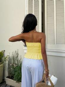 Sunnyshic Biały damski top typu tuba z koronką i wycięciami na dole - Żółty - Zobacz 2