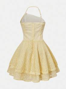 Lunivi Teen Girls Casual Spaghetti Strap Ruffled Snug Fit Dress, Suitable For Beach Vacation & Banquet