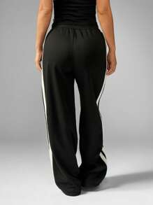 Missguided x Playboy Retro Inspired Track Pants Side Stripe Detail Wide Leg Statement Loungewear Fall Winter Athleisure Drawstring Casual Streetwear - Black - View 2