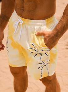 Surfspeed Men's Casual Vacation Drawstring Loose Beach Shorts, Summer - Yellow - View 3