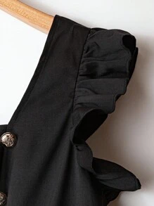 Regalyn Plus Size Women's Casual Solid Color Square Neck Ruffle Sleeve Golden Button Elegant Jumpsuit