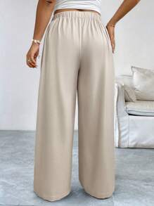 Calvaya Korean Style Wide Leg Straight Loose Pants, Plus Size - Apricot - View 2