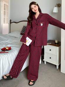DAZY Plaid Bunny Print Long Sleeve Top & Pants Pajama Set Fall Winter Clothes - Blue - View 4