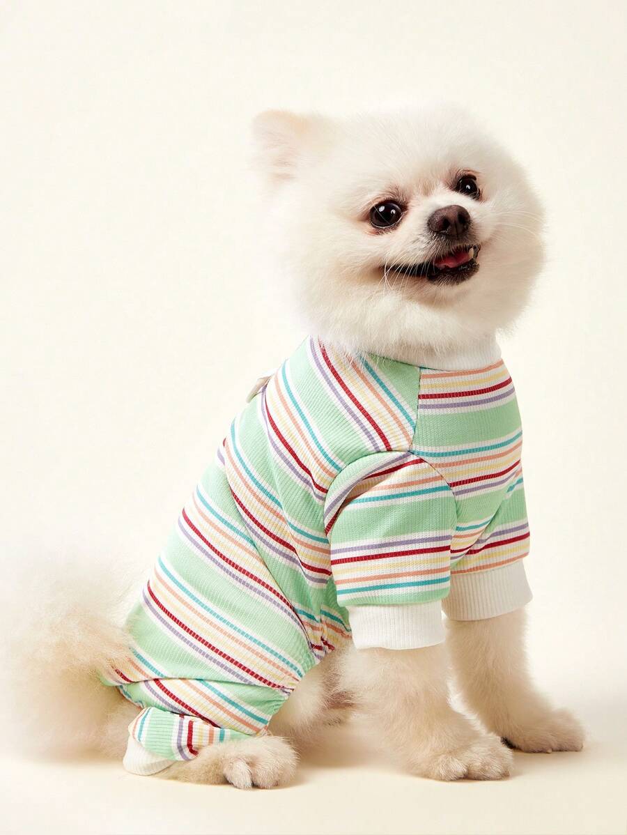 PETSIN Green Breathable Dog Harness Pants Lightweight Leash Vest Cute Sports Dopamine Print Striped Design For Summer Outdoor Walking - Green - View 1