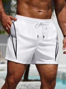 Surfspeed Men's Casual Logo Printed Black And White Holiday Beach Shorts, Versatile - Black - View 5