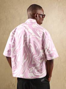 SUMWON 漩涡印花短袖拉链衬衫宽松版型复古夏日节日夏威夷街头服饰