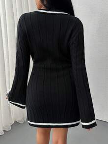EURMUSE Vestito maglione invernale da donna in maglia a treccia corta, dettaglio a nodi, colore navy - Blu Navy - Visualizzare 2