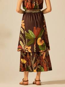 CAJUNI 热带印花双层半身裙，休闲度假装 - 彩色 - 查看 2