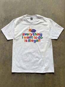 SHEIN Women Plus Size Casual Slogan Printed Round Neck Short Sleeve T-Shirt, Summer - White - View 1