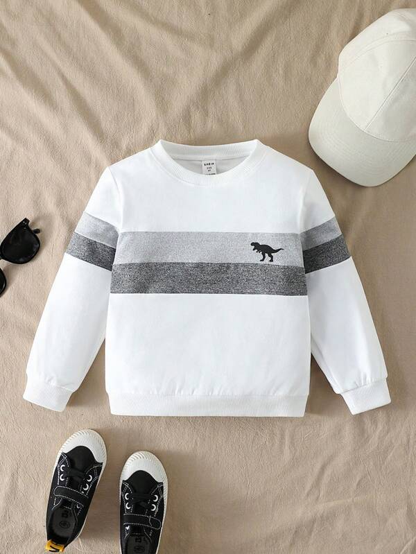 Genkimix Kids 1pc Young Boy Casual Sporty Streetwear Cute & Cool Dinosaur Print Color Block Sweatshirt, Suitable For Daily Wear, School, Outings, Sports, Spring/Summer, Providing Multiple Matching Options And Versatility For Boys. The Overall Design Is Minimalist And Elegant, Comfortable And Fashionable To Wear. This Will Be A Practical And Stylish Choice In The Wardrobe Of Young Boys Fall Winter