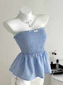 Elamini 女士休闲修身抹胸，纹理面料 - 淺藍色 - 查看 5