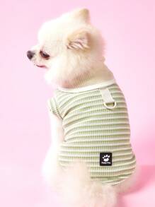 PETSIN Light Green Casual Cute Happy Dog Paw Print Polo Collar Waffle Texture Lightweight Breathable Pet T-Shirt, Suitable For Cats & Dogs, Spring/Summer