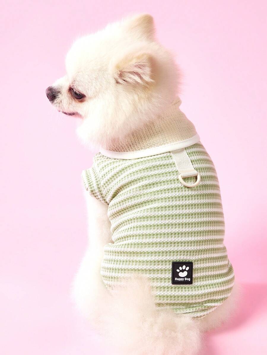 PETSIN Light Green Casual Cute Happy Dog Paw Print Polo Collar Waffle Texture Lightweight Breathable Pet T-Shirt, Suitable For Cats & Dogs, Spring/Summer