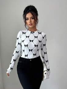 Elenzga Women's Casual Butterfly Print Long Sleeve T-Shirt, Autumn/Winter Fall Cloth For Women