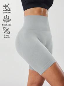 SHEIN Sports 女式高腰纯色休闲健身短裤 - 彩色 - 查看 4