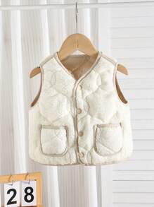 男婴休闲学院风百搭纯色羊毛双面背心夹克，适合秋冬季，居家或户外穿着