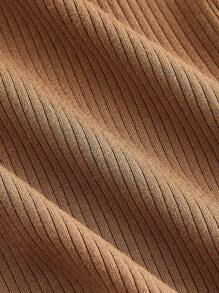 SHEIN MOD 复古卡其色荷叶边领针织迷你连衣裙 - 学院风，70 年代风格，休闲，舒适，通勤，复古美学，非常适合学校服装、教学服装和办公室穿着 - 卡其色 - 查看 4