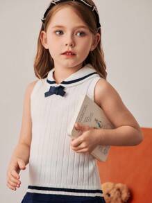 PrepCrw 少女学院风海军领针织毛衣背心 - 藍白色 - 查看 1