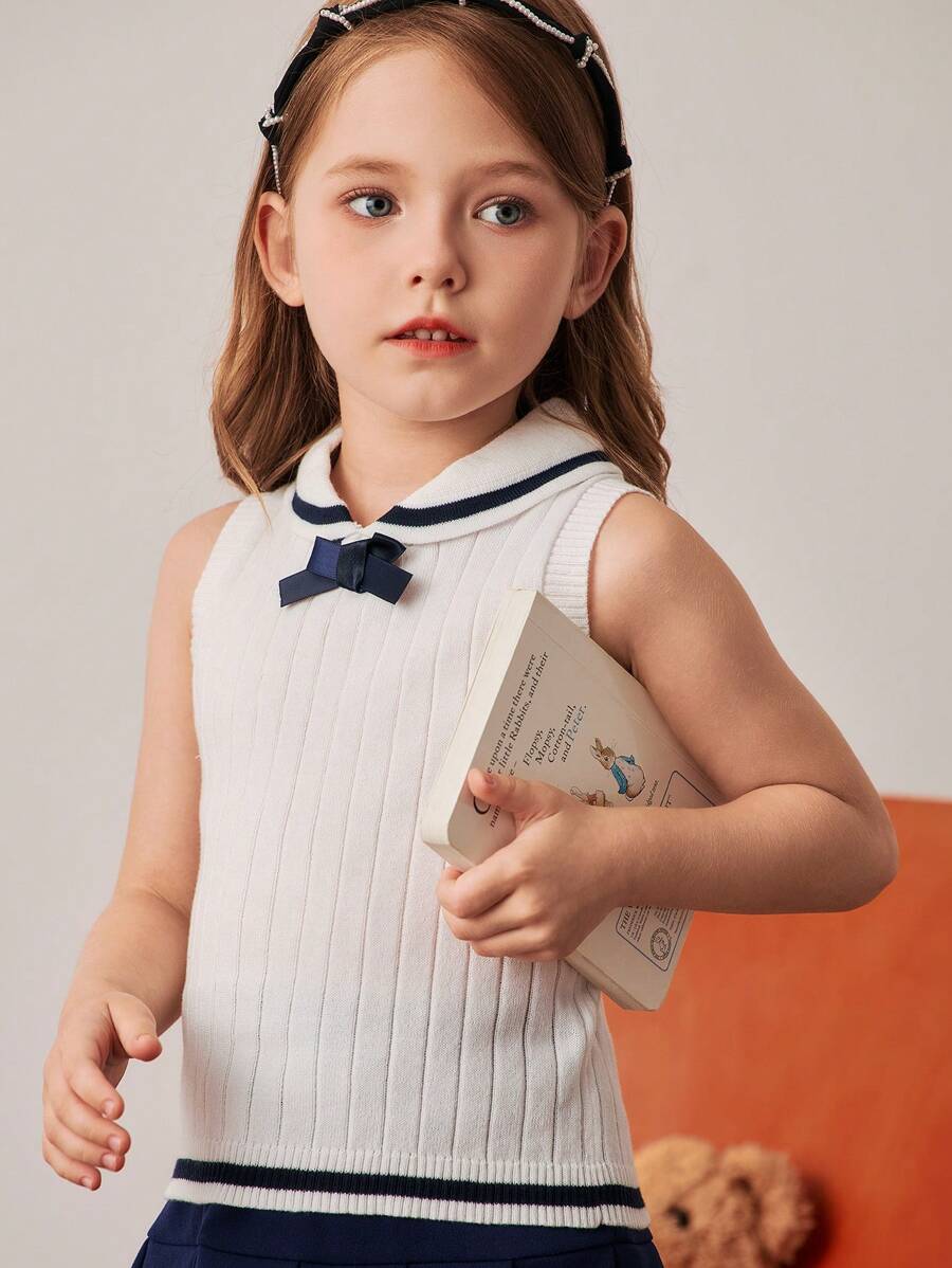 PrepCrw 少女学院风海军领针织毛衣背心 - 藍白色 - 查看 1