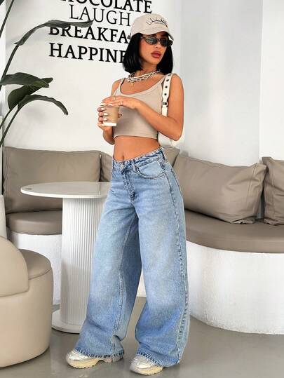 EURMUSE Women Low Waist Wide Leg Baggy Boyfriend Jeans Baggy Jeans Y2k Wide Leg Jeans Loose Jeans Oversized Jeans