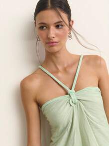 Nöista This Light Green Camisole Top Features Thin Straps Connected By A Knot At The Front Center, Creating A Soft Drape And Relaxed Fit. Its Pastel Shade And Gentle Silhouette Make It Ideal For Summer Outfits, Cute Summer Tops, Plus Size Summer Clothes, And Versatile Women's Summer Clothes. - Green - View 6