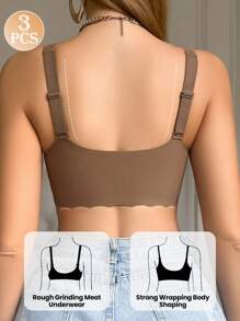 SHEIN 3-Pack Women's Seamless Leopard Print Wavy Edge Wireless Lace Bras, Sexy Push Up Bras With Wide Straps - Multicolor - View 2