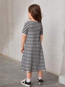 SHEIN NovaGlow Young Girl Young Girl Striped High Low Hem Tee Dress