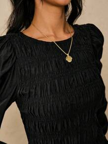 Poéselle 女式纯色圆领休闲百搭长袖上衣 - 黑色 - 查看 3