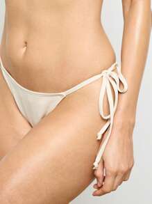 AiiRZ Beaded Halter Neck Bandeau Bikini Set Summer Beach Swimsuit Resort Wear Poolside Vacation Bathing Suit - Beige - View 5