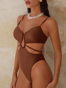 Swim Chiccia 1 Stück Damen Schwarz V-Ausschnitt Ausgeschnittenes Elegant Urlaubs Trägerlos Badeanzug