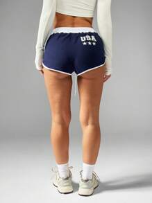 MISSGUIDED Pantalones cortos de pista de correr del equipo de EE. UU. Ropa retro de corte de delfín para correr, actividades en la playa, uso casual y diario, voleibol