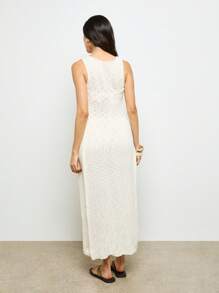 AiiRZ Asymmetric Boucle Knit Long Vest Top Ultra Elegant Festival Summer Beach Pool Vacation Lounge Tunic Cover Up Holiday Resort Wear - White - View 2