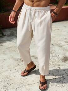 Manfinity RSRT 男士纯色抽绳腰褶锥形休闲裤