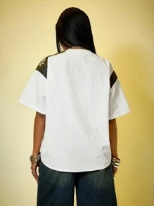ROMWE Street Life Women's Casual Street Racing Sports Style Loose Shirt, Summer - Yellow - View 2