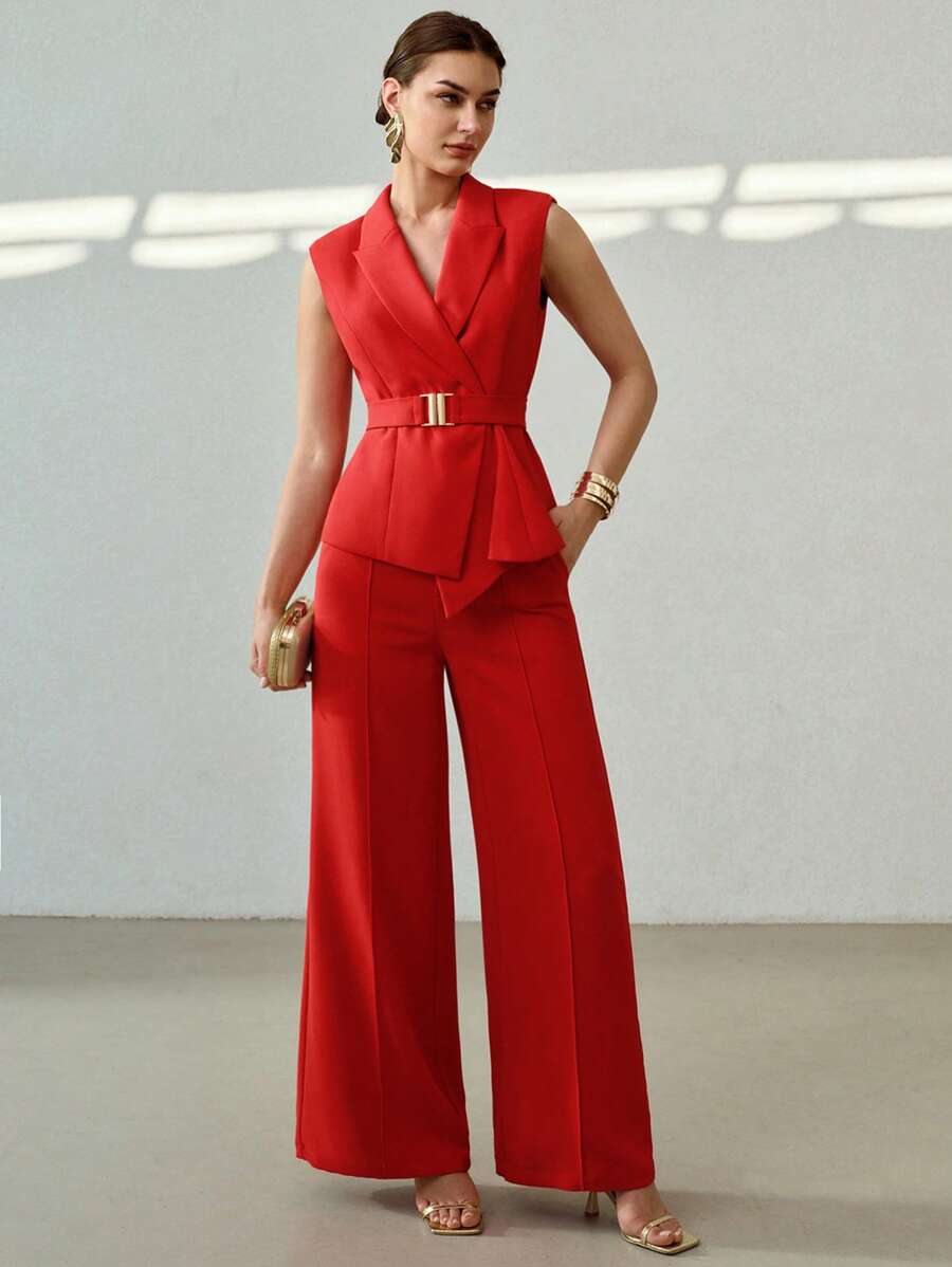 MOTF PREMIUM QUẦN SUIT CHÂN RỘNG CÓ TÚI XUYÊN PHÍA TRƯỚC ĐƯỢC ĐƯA RA ĐƯỢC ĐƯỢC MAY RẮN - Đỏ - Xem 1