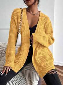 Chiquease Solid Color Pocket Casual Versatile Long Sleeve Cardigan Sweater Fall Winter Cloth For Women - Yellow - View 4