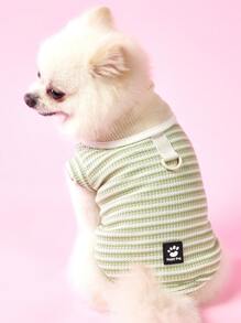 PETSIN Light Green Casual Cute Happy Dog Paw Print Polo Collar Waffle Texture Lightweight Breathable Pet T-Shirt, Suitable For Cats & Dogs, Spring/Summer