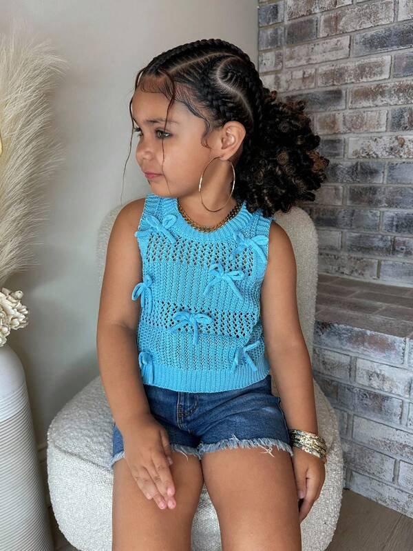 SHEIN Chaleco de punto calado con decoración de mariposas para niñas