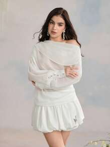 SHEIN MOD 女士优雅纯色不对称领上衣 - 白色 - 查看 6