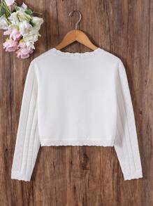 SHEIN كارديجان أبيض مثقوب خفيف الوزن مناسب للفتيات المراهقات، مناسب لمشاهد العطلات والمنزل، مناسب للأطفال للعب والارتداء في العودة للمدرسة - أبيض - مشاهدة 10