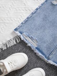 Sparklyn Denimly Tween Girls Fashionable Versatile Casual & Outdoor Denim Skirt, Elastic Waist, Zipper Closure, Ripped Hem Details, Washed Denim Skirt Summer Holiday