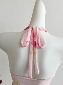 Sweetra Áo ba lỗ cổ yếm in họa tiết hoa cho kỳ nghỉ hè trên bãi biển dành cho nữ - Nhiều màu - Xem 4